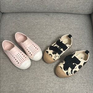 Kids Pink Native shoes and Black and Tan Happy NocNoc Shoes Set
